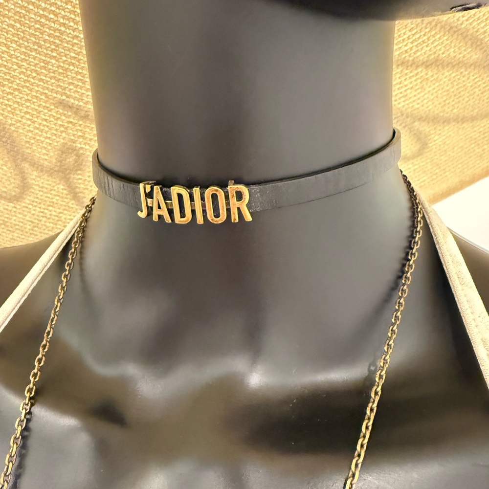 Christian Dior J’ADIOR Leather Choker Bracelet Gold Logo Convertible Rare - Picture 4 of 11